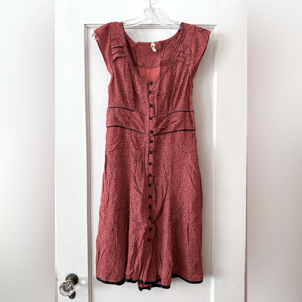 Anthropologie | Maeve Red Coral Button Front Midi Dress - Size 2